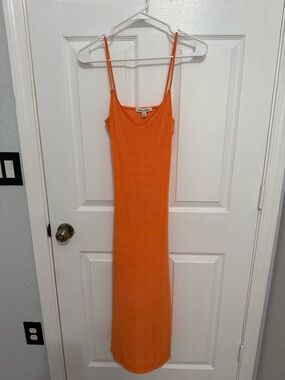Orange Cutout Back Bodycon Midi Slip Dress